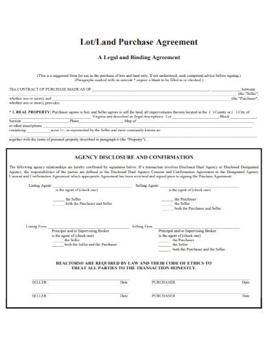 Land Purchase Agreement Examples Format Pdf