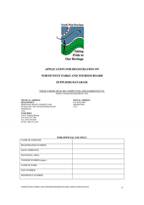 Application For Registration On North West Parks And Tourism