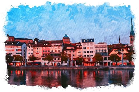 Premium Photo Zurich Switzerland Beautiful Watercolor Landscape
