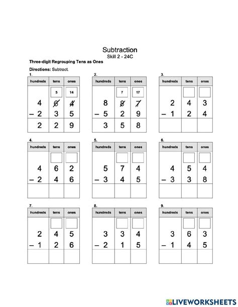 Subtraction Online Exercise For 2nd Live Worksheets