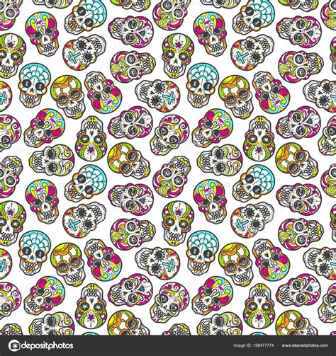 Colorful Mexican Sugar Skull Seamless Pattern Stock Vector Image By