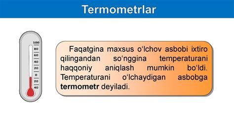 Temperatura. Termometrlar. Jismning temperaturasini o'lchash ...