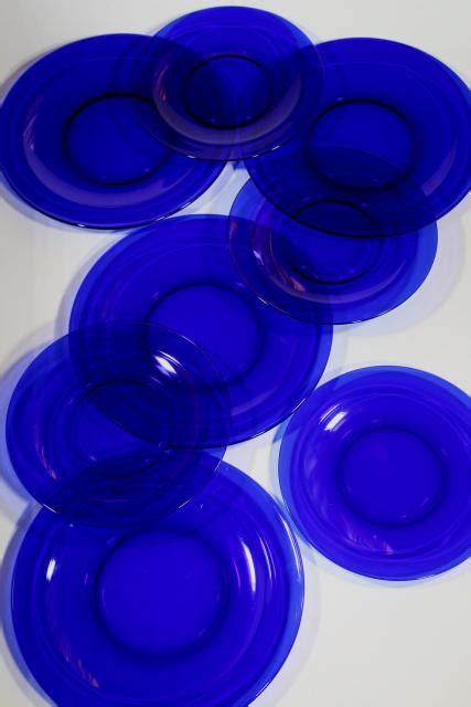 Vintage Cobalt Blue Glass Dishes Dinner And Salad Plates Set For 4