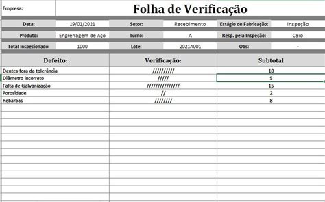 Folha De Verifica O Da Qualidade Em Excel Smart Planilhas The Best