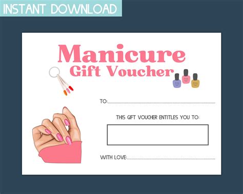 Manicure T Voucher Nail Salon T Card Printable T Etsy Uk