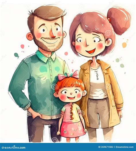 Familia Feliz Padre Madre E Hija Ilustración De Dibujos Animados De