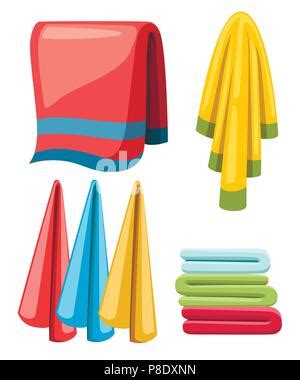 Cartoon Towels Vector Set Cloth Towel For Bath Illustration Of