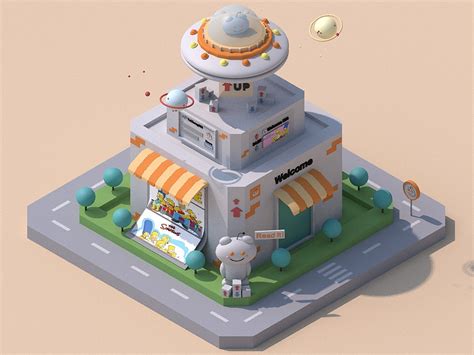 C4d卡通场景（轴侧展示）三维场景indesign国浩 原创作品 站酷 Zcool