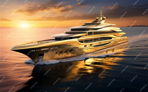 Premium Ai Image Golden Glass Splendor Luxury Mega Yacht Sailing The