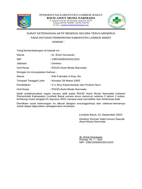 Surat Pernyataan Masa Kerja Pdf