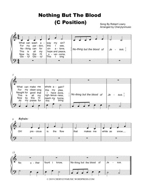 Nothing But The Blood Of Jesus Easy Piano C Position Arr