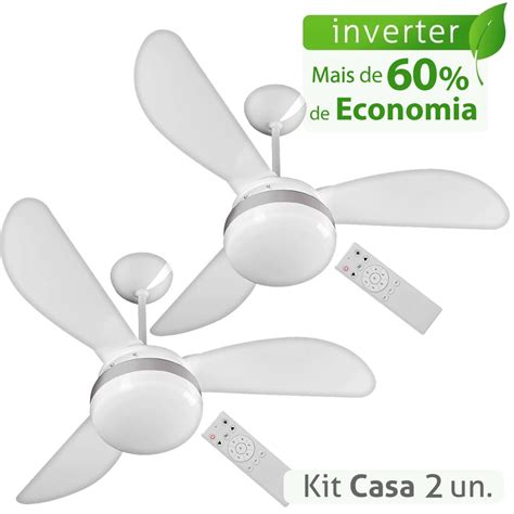 Kit Ventilador De Teto Ventisol F Nix Branco Silver Inverter Controle