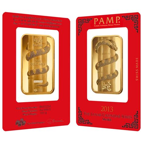 100 Gram PAMP Suisse Lunar Snake Gold Bar New W Assay OMEGA