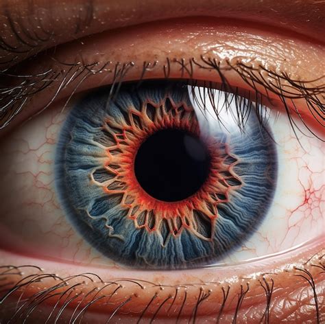 Premium Ai Image A Close Up Of A Human Eye With A Blue Eye And Red