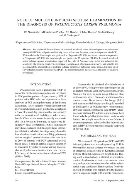 Pdf Role Of Multiple Induced Sputum Examination In The Diagnosis Of Pneumocystis Carinii Pneumonia