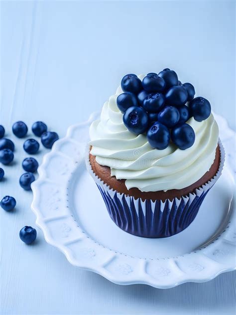 Soft And Fluffy Blueberry Cupcakes With Sweet Buttercream Generative