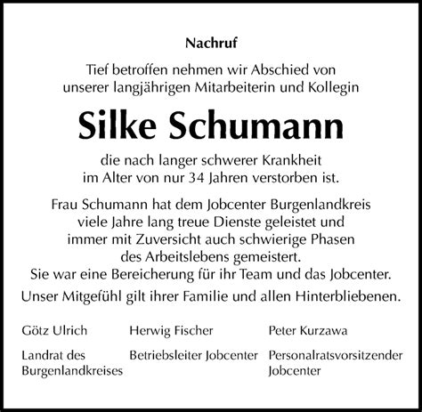 Traueranzeigen Von Silke Schumann Abschied Nehmen De