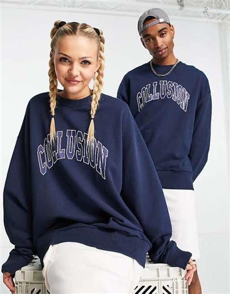 Collusion Unisex Oversized Pulled In Sweatshirt With Varsity Print In