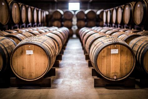 A Captivating Photo Showcasing Rows Of Wine Barrels Stored In A