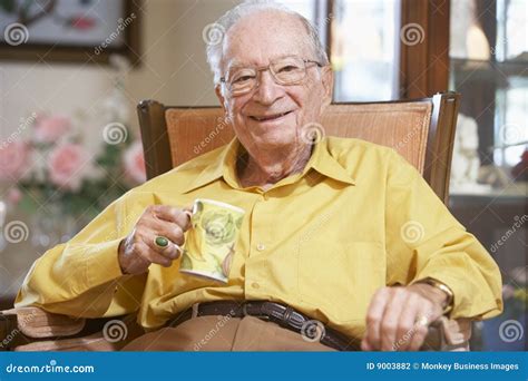 Senior Man Drinking Hot Beverage Stock Photo Image Of Holding Happy