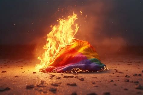 Premium AI Image | rainbow color flag burning in the fire