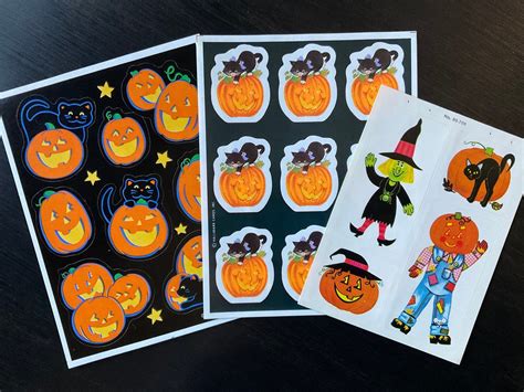 Vintage Halloween Sticker Sheets Cats Pumpkins Scarecrow And More