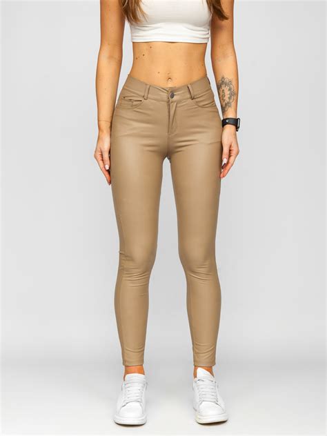 Bolf Damen Leggings Lederimitat Beige Dm