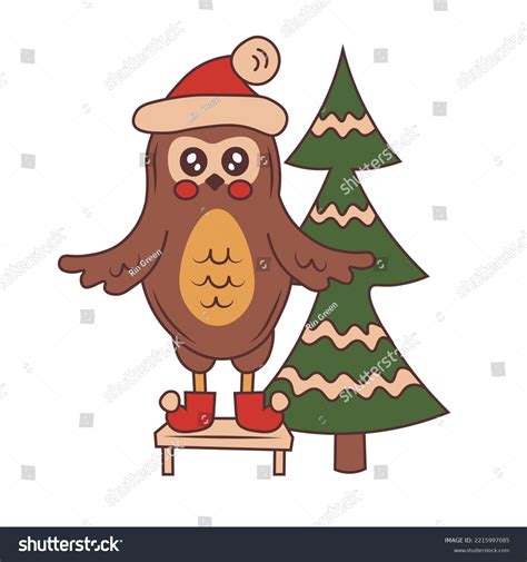 Christmas Owl Santa Hat Tree Cute Stock Vector Royalty Free