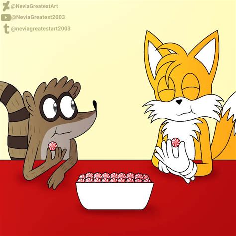 Tails And Rigby Eating Peppermint Candy By Neviagreatestart On Deviantart