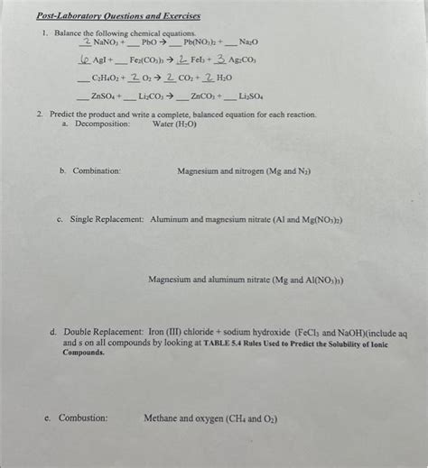 Solved Post Laboratory Questions And Exercises Balance Chegg