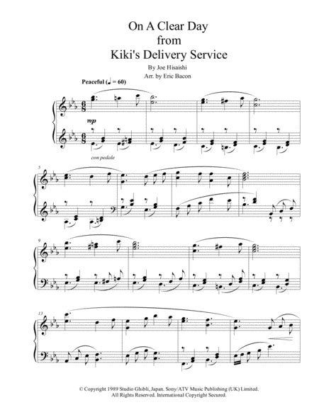 Kikis Delivery Service On A Clear Day Arr Arranged By Eric Bacon Sheet Music Joe