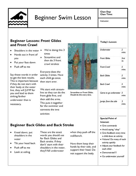 Swim Lesson Plan - Beginner Lesson Template - Swimming Lessons Ideas