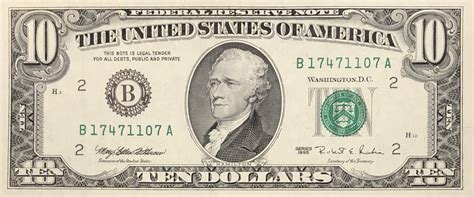 10 Dollars Federal Reserve Note Small Portrait With Security Thread