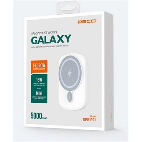 Recci Rpb P White Galaxy Series Magnetic W Wireless Power Bank Pd