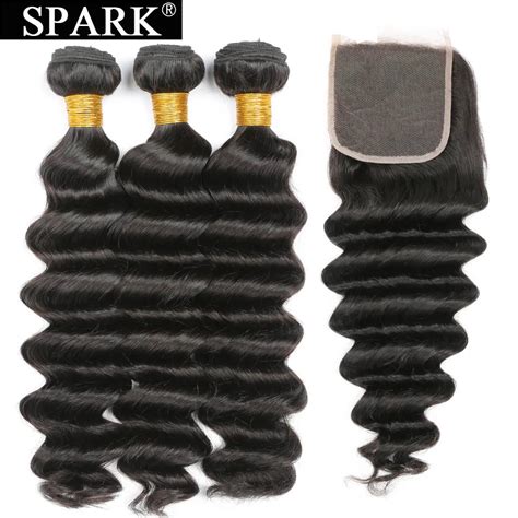 Loose Deep Wave Bundles With Closure Malaysian Remy Hair 3 4 Bundles