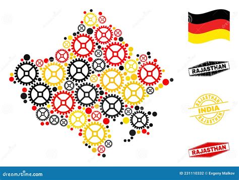 Gearwheel Composition Rajasthan State Map in German Flag Colors and ...