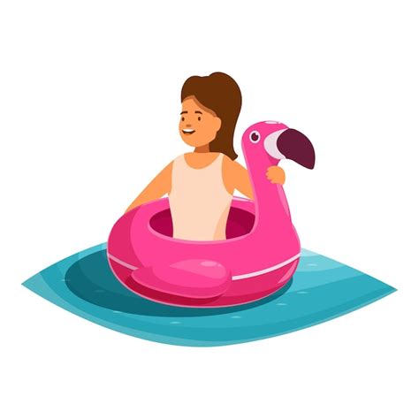 Premium Vector Girl Relaxing On Inflatable Flamingo Float In Swimming