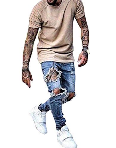 Enzo Mens Designer Branded Ripped Skinny Acid Wash Jeans W X L