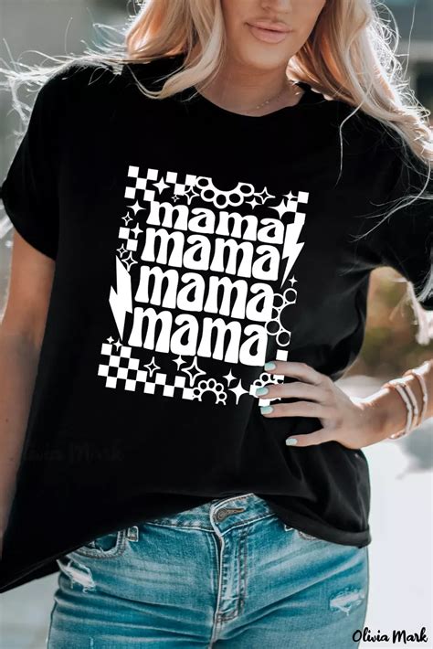 Olivia Mark Mama Checkered Lightning Bolt Graphic Tee In Black In 2024 Black Mama Graphic