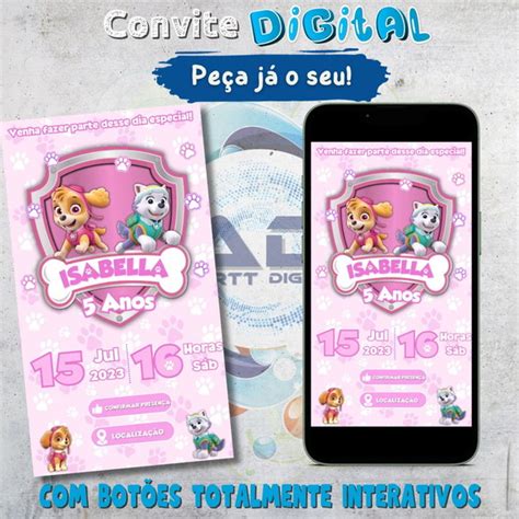 Convite Digital Interativo Patrulha Canina Skye E Everest Elo