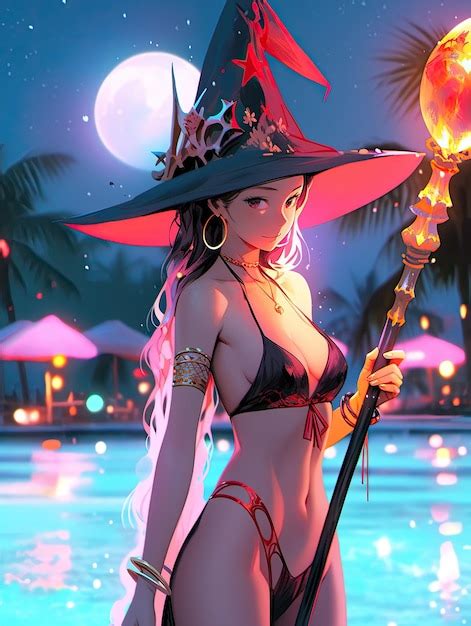 Premium Ai Image Manga Anime Beauty Hot Witch Wear Bikini I In Pool