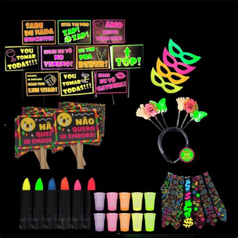 Kit Itens Festa Neon Brilha Na Luz Negra Balada Elo