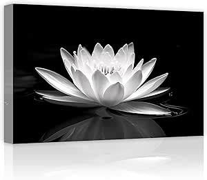 LZIMU Zen Canvas Wall Art Black And White Lotus Flower Bloom Picture