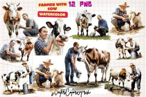 Farmer With Cow Sublimation Clipart Graphic By Watercolorarch