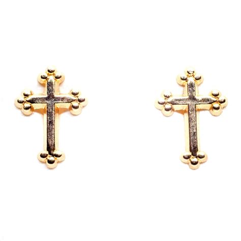 Club Cross Stud Earrings In 9ct Yellow Gold Arran View