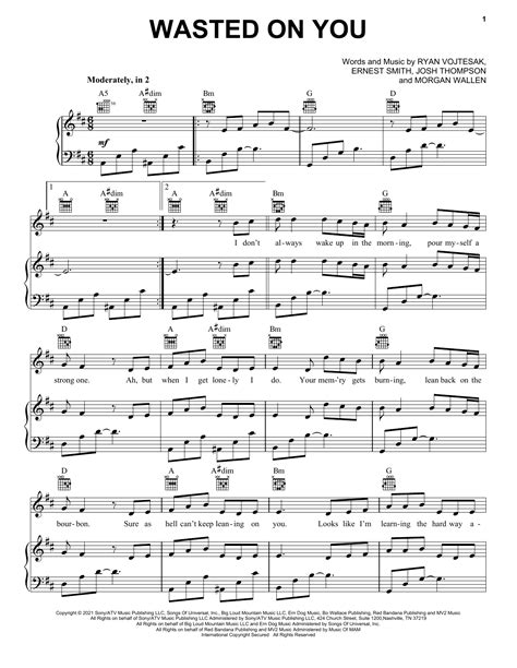 Wasted On You By Morgan Wallen Sheet Music For Piano Vocal Guitar