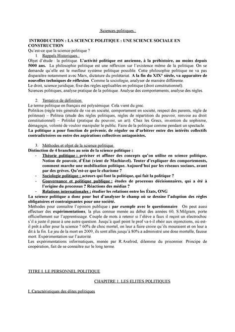 Sciences Politiques Note De Cours Sciences Politiques