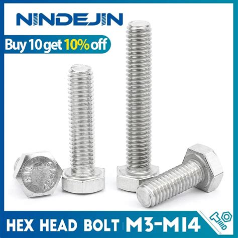 NINDEJIN External Hex Hexagon Head Screws With Full Thread M4 M5 M6 M8