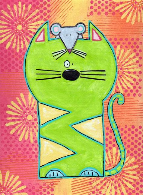 Cat Artcat Paintingcat Decorwhimsical By Brighteyedlucy On Etsy Cat