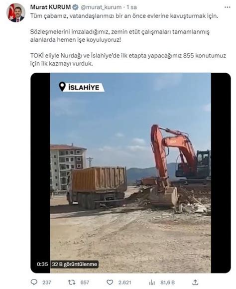 Nurdağı ve İslahiye de ilk etapta yapılacak 855 konut için ilk kazma